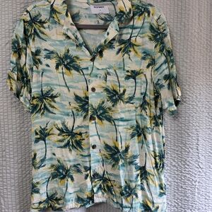 Old Navy Men's Tropical Print Shirt - Green and Yellow